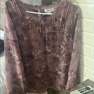 Christopher & Banks Pink Pleated Long Sleeve Bib Collar Blouse